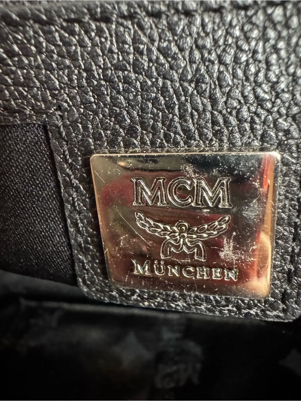 MCM Black Pebbled Leather Double-Handle Satchel with Silver Hardware